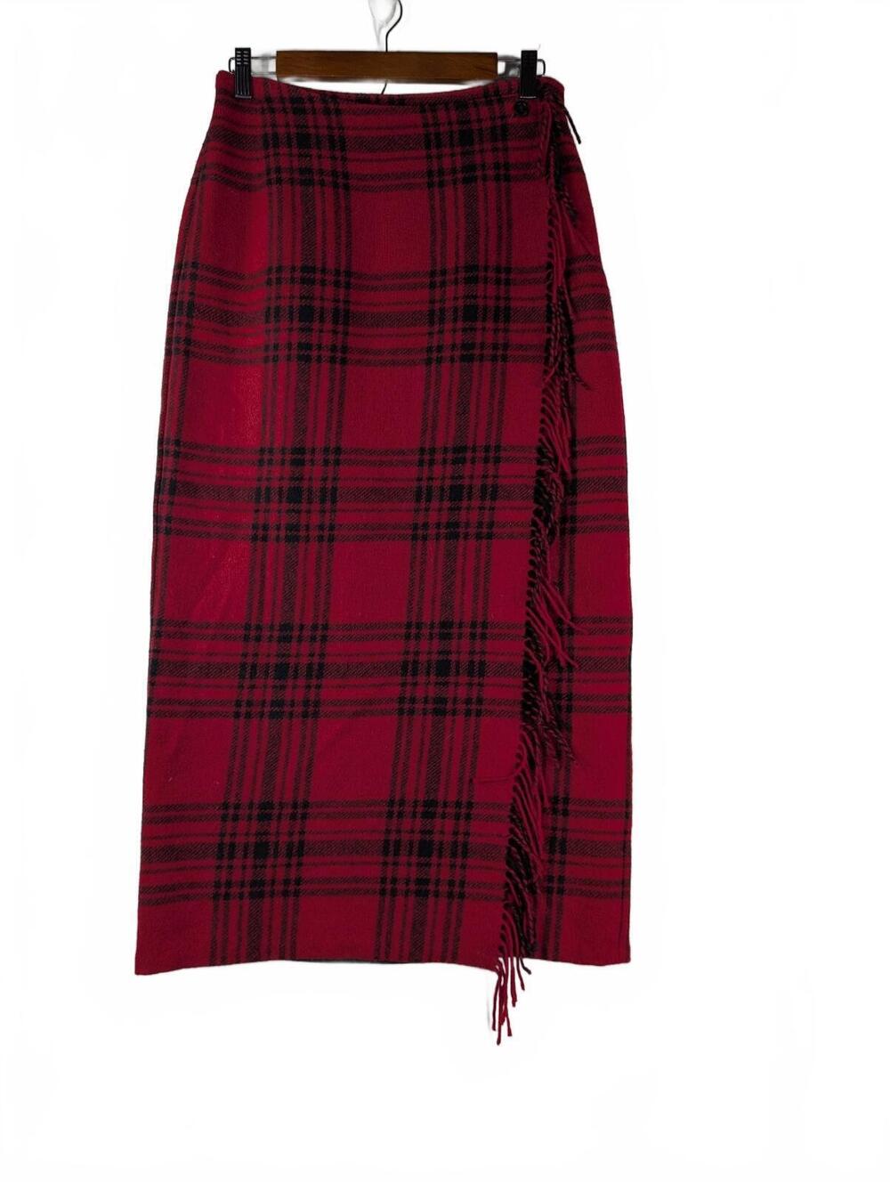 Vintage Eddie Bauer Legend Wool Blanket Wrap Skirt Red Tartan Plaid Size 8